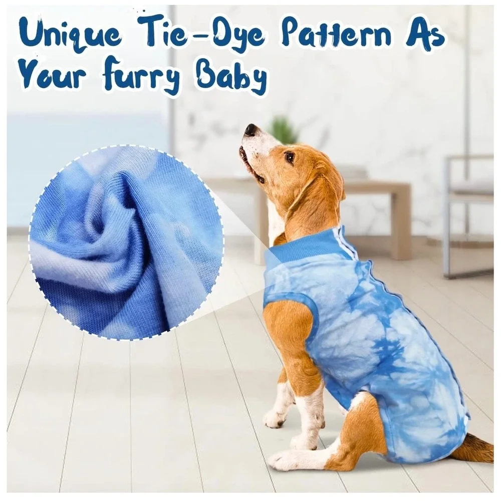 Blue Tie Dye Pet Surgery Recovery‎ Suit Dog Cat XXL Snap Closure